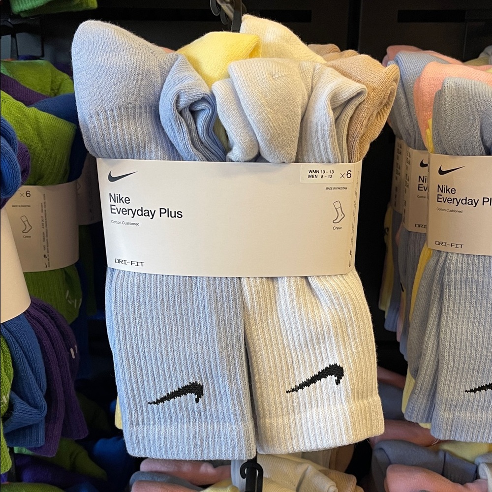 Nike Everyday Plus Socks - Light Gray and Yellow Pink and Purple Cream Tan 6pair